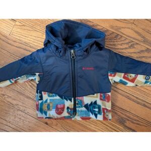 Columbia Navy Blue Hooded Jacket Zips 0-3 Months LS Boys Girls Baby Nylon Fleece
